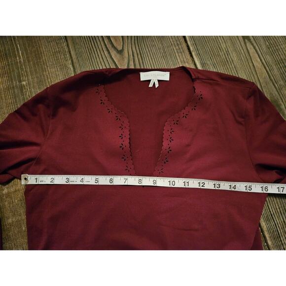 Vintage Y2K 90s Top Womens Size Medium Red Raspberry Thick Stretchy Eyelet Shirt - Picture 9 of 10